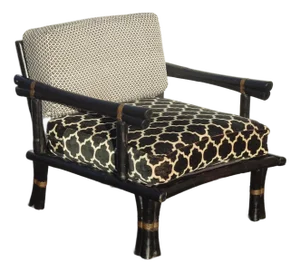 Vintage Oriental Asian Black Lounge Chair With Brass