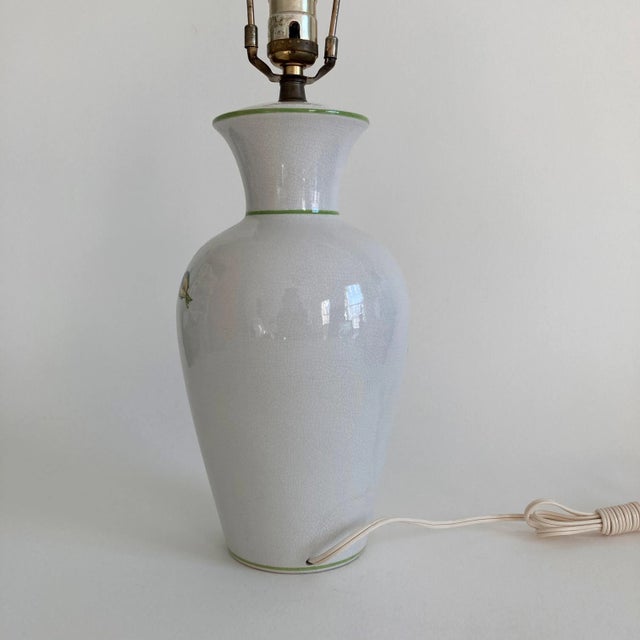 Vintage Ceramic Floral Pattern Yellow Green Colors Crackle Glaze Finish Table Lamp, Made in Italy Circa 1970 For Sale - Image 9 of 13