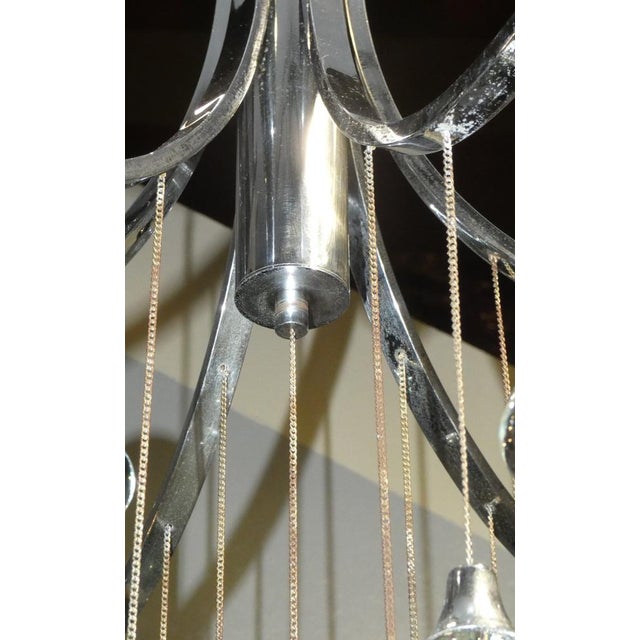Chromed Steel and Crystal Chandelier with 6 Lights attributed to Angelo Gaetano Sciolari, Italy, 1970s For Sale - Image 9 of 10