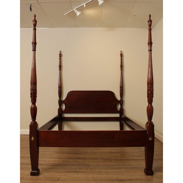 Link Taylor Solid Mahogany Queen Size Rice Carved Poster Bed For Sale In Philadelphia - Image 6 of 13