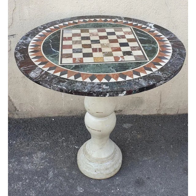 Marble Pedestal Table with Marquetry Tray, 1800s For Sale - Image 11 of 11