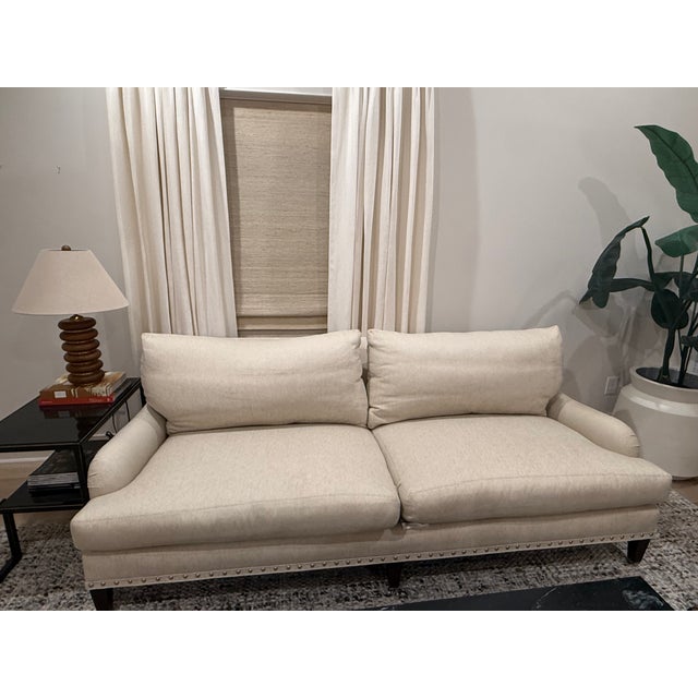 Lee Industries Ivory Herringbone Sofas With Down-Filled Cushions — Pair For Sale - Image 16 of 18