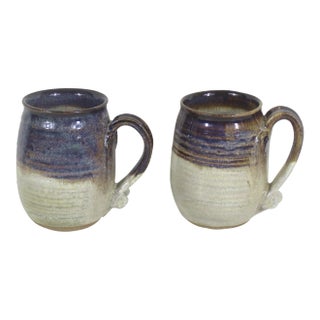 Vintage Studio Pottery Mugs Signed- A Pair For Sale