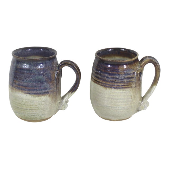 Vintage Studio Pottery Mugs Signed- A Pair For Sale