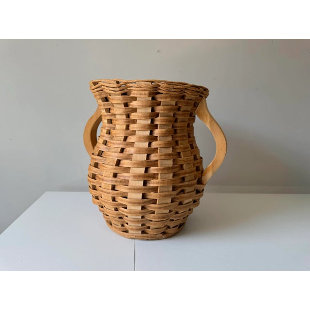 Tan Vintage Oversized Woven Double Handled Floor Vase For Sale - Image 8 of 10