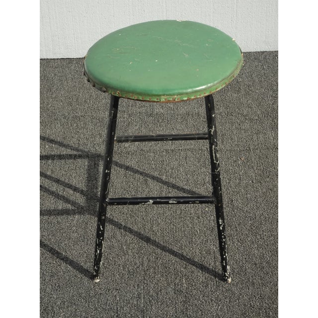 Vintage French Country Farmhouse Chic Rustic Green Stool For Sale In Los Angeles - Image 6 of 13