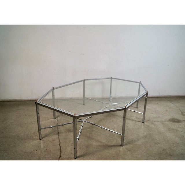 Maison Jansen 1970’s Mid-Century Modern Architectural Chrome & Glass Coffee Table For Sale - Image 4 of 12