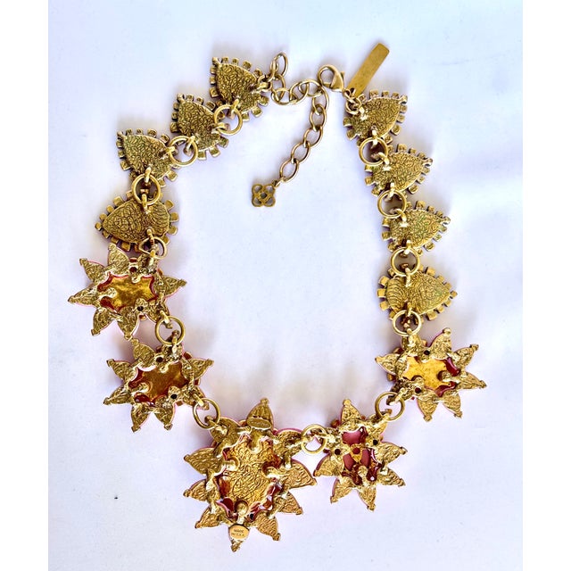 Pink 2014 Oscar De La Renta Necklace Pink Runway Bold Crystal Resin Gripoix Style Floral Flowers Spring Collar Zvollier For Sale - Image 8 of 13