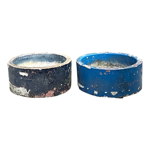 Vintage Distressed Painted Cement Planters - Set of 2 For Sale