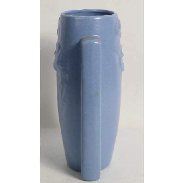 Mid Century Art Deco Pottery Vase in Blue Glaze For Sale In New York - Image 6 of 10