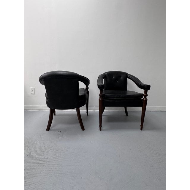 Vintage Tufted Leather Barrel-Back Tub Armchairs, Pair, C. 1970s For Sale - Image 11 of 18
