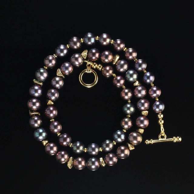 Wine/Mauve Pearls With Gold Vermeil Nugget Accents For Sale - Image 4 of 6