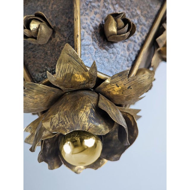 Hollywood Regency Brass Floral Ceiling Lamp in the style of Hans Kögl, Germany, 1970s For Sale - Image 3 of 10