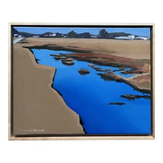 “Along the Marsh" Contemporary Impressionist Landscape in Blue and Tan by Mill Valley Artist Mary Anne McKernie For Sale