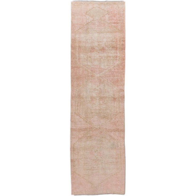 Vintage Turkish Handmade Peach Tribal Wool Runner For Sale - Image 10 of 10