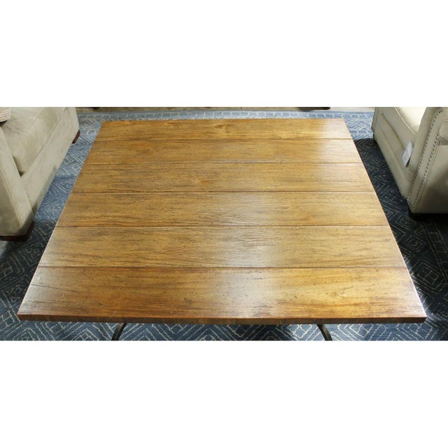 Rustic Jonathan Charles Square Wood & Iron Coffee Table For Sale - Image 3 of 4