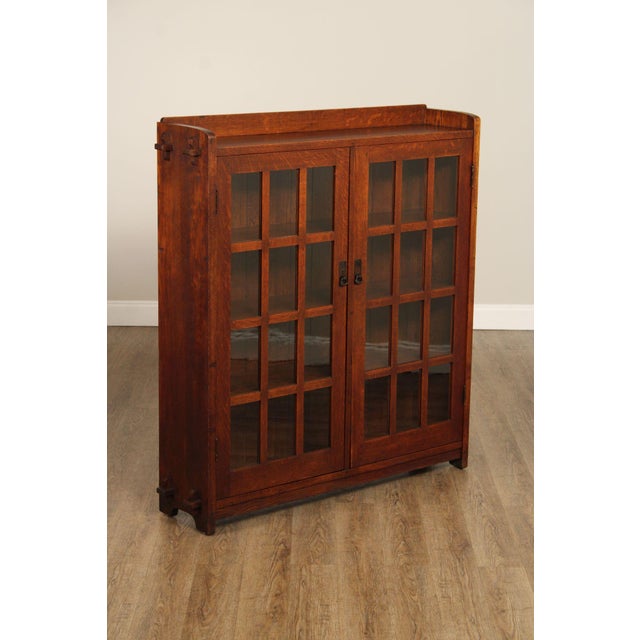 High Quality Antique Early 20th Century Solid Oak Bookcase with Pair of Glazed Doors Opening to Three Shelves