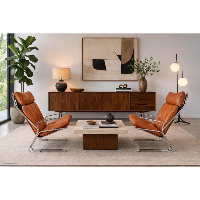 An exceptional pair of vintage “Pirate” lounge chairs, designed by the acclaimed Norwegian duo Elsa Solheim and Nordahl...