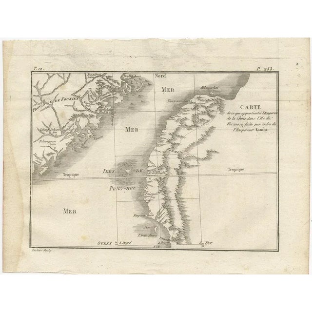 This antique French map, engraved by Portier around 1790, depicts the island of Formosa (modern Taiwan), the Pescadores...