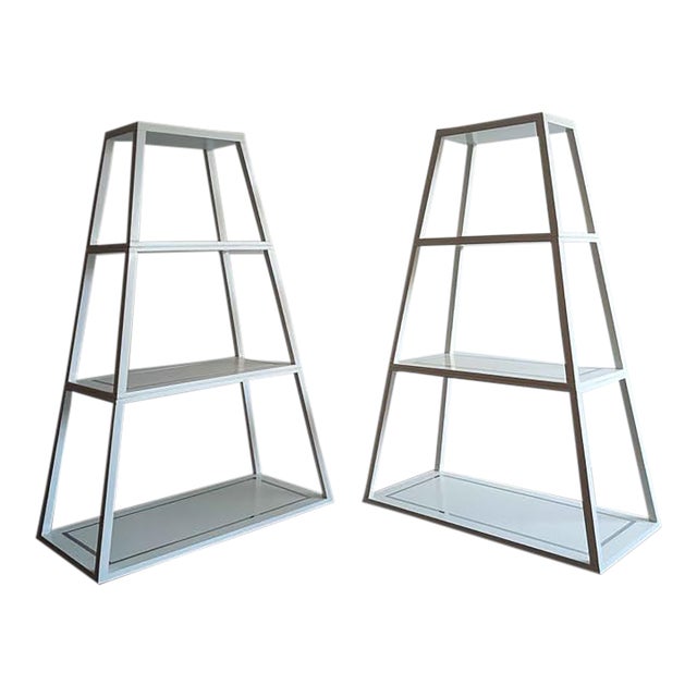 Nice Pair of Pyramid Shaped Jonathon Adler Shelves With Chrome Accents. For Sale