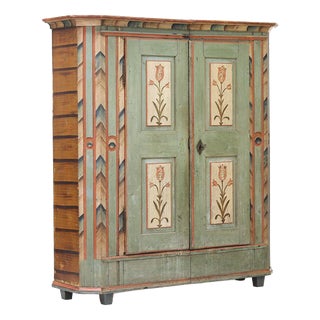 Folk Art Rustic Farmhouse Painted Bridal Cabinet, 1825 For Sale