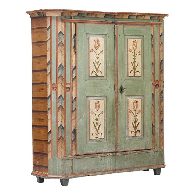 Folk Art Rustic Farmhouse Painted Bridal Cabinet, 1825 For Sale
