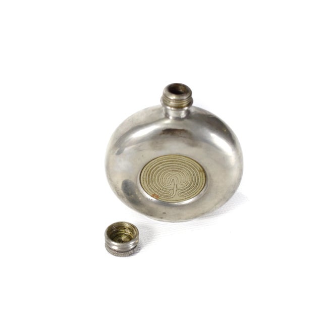 Metal Vintage Single Tree Uk Ancient Maze Design Pewter Flask With Leather Case For Sale - Image 7 of 10