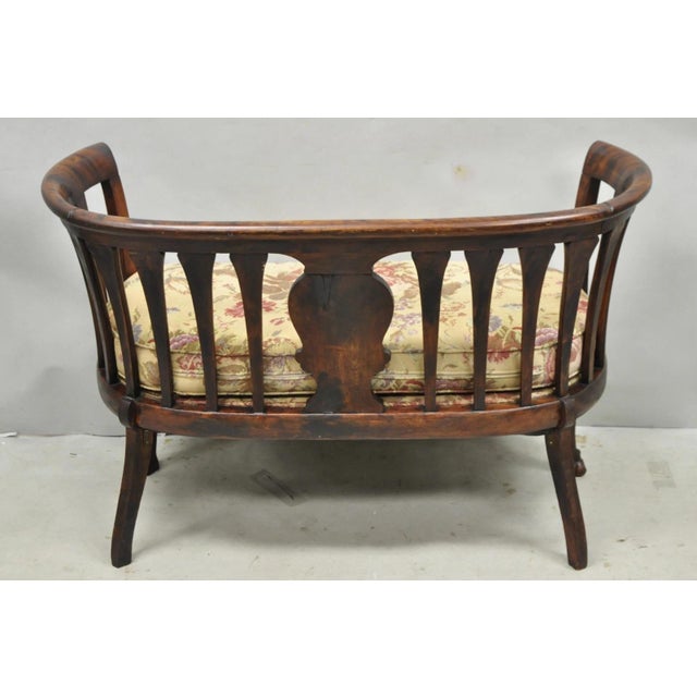 Antique Victorian Carved Mahogany Paw Foot Barrel Back Settee Loveseat Sofa For Sale - Image 15 of 16