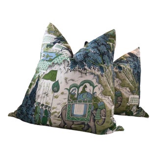 G P & J Baker “Shalimar” in Teal Pillows- A Pair For Sale