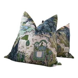 G P & J Baker “Shalimar” in Teal Pillows- A Pair