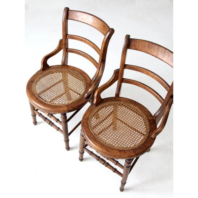 Antique Victorian Cane Seat Chairs Pair For Sale - Image 11 of 13