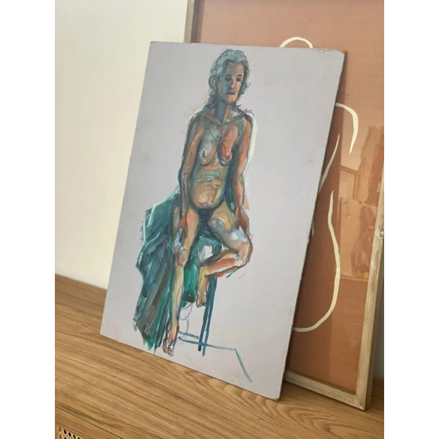 Vintage Abstract Nude Woman Figure Drawing on Board Possibly Pastel Retro broad strokes unique unsigned artwork handmade...