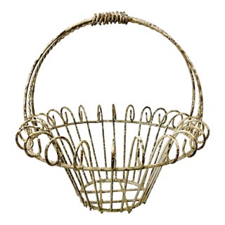 1950s Vintage French Art Nouveau Boho Chic Small Wire Jardiniere Basket Planter. For Sale