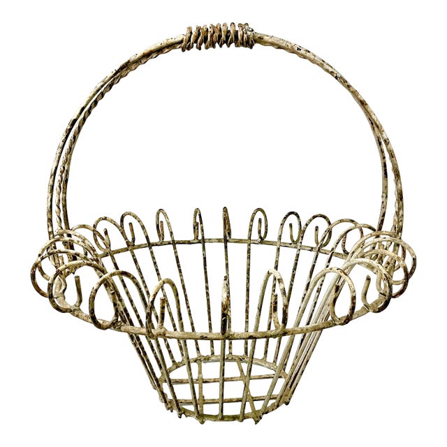 1950s Vintage French Art Nouveau Boho Chic Small Wire Jardiniere Basket Planter. For Sale