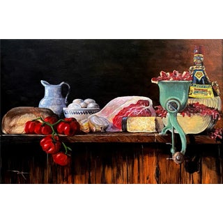 Contemporary Impressionist Still Life Painting, "Old Fashioned Hamburger Sandwich With Cheese" For Sale