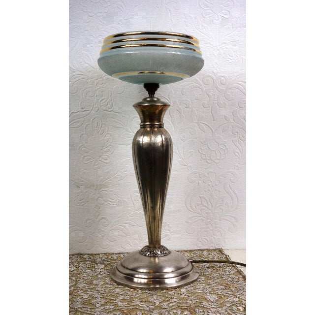 French Silver and Glass Shade Table Lamp from Unbekannt, 1920s For Sale - Image 12 of 12