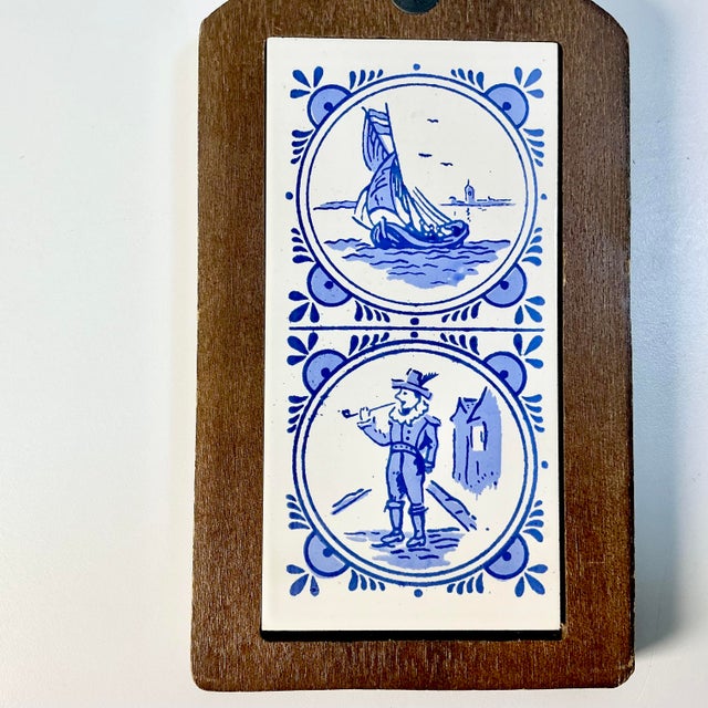 Mid 20th Century Gustavian Boho Chic Delft Style Tile & Wood Trivet. For Sale - Image 11 of 11