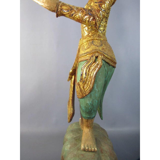 1900 - 1909 Thai Artist, Ancient Temple Statue with Mosaic, 1900, Wood & Paint For Sale - Image 5 of 18