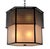 Chandelier in metal with a bronze finish and frosted glass. This model features a hexagonal structure composed of tiered...