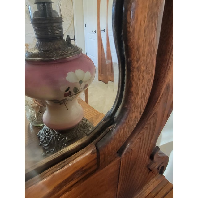 Antique Quarter-Sawn Tiger Oak Dresser With Original Beveled Mirror, C. 1900–1915 For Sale - Image 16 of 18