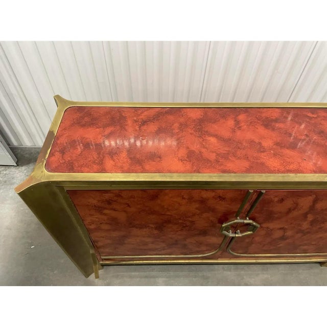 Burnt Orange Mid-Century Modern Small Cabinet by Mastercraft, Lacquer, Brass, American, 1980s For Sale - Image 8 of 11
