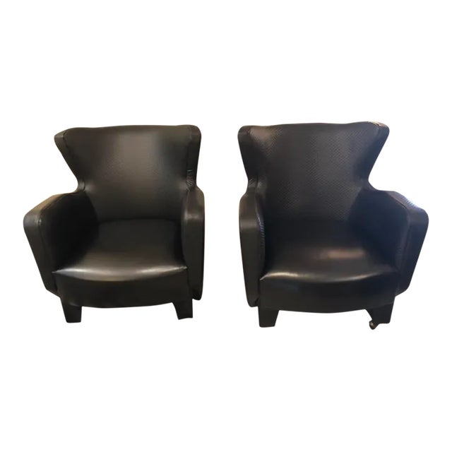 Milo Baughman for Thayer Coggin Black Leatherette Club Chairs - a Pair For Sale