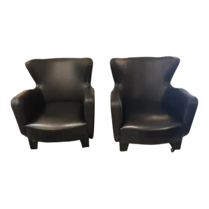 Milo Baughman for Thayer Coggin Black Leatherette Club Chairs - a Pair
