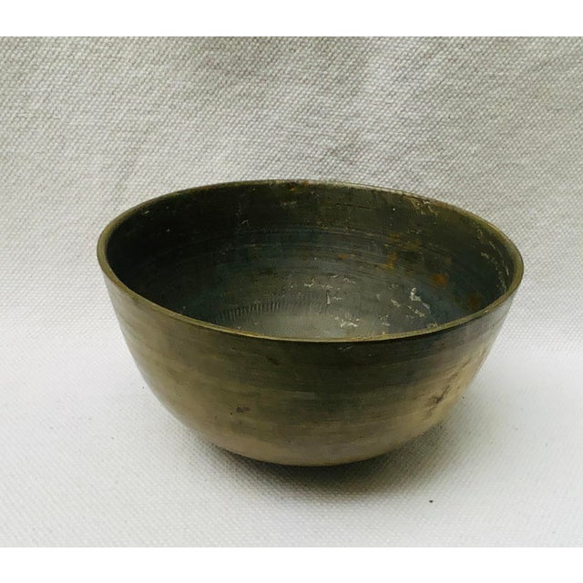 Antique Chinese Buddhist Singing Bowl With Gong and Prayer Beads - Set of 3 For Sale - Image 4 of 12
