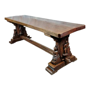 17th Century Gothic Carved Oak Figural 94" Refectory Dining Table