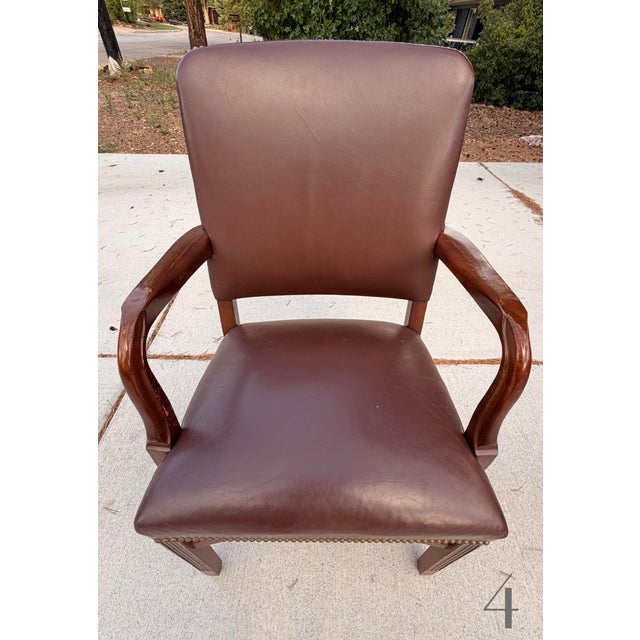 Set of 4 Vintage 1990s Gunlocke Georgian Style Brown Vinyl Armchairs For Sale - Image 15 of 18