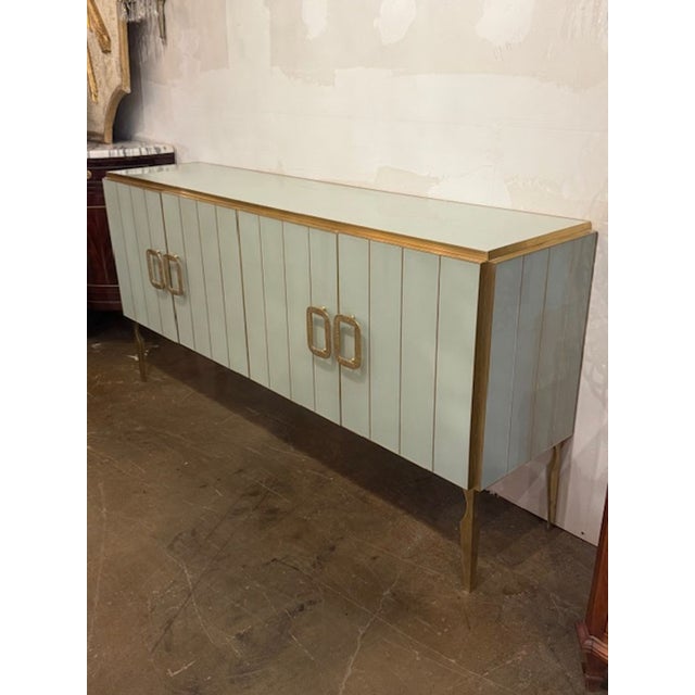 Early 21st Century Modern Pale Green Murano Glass Sideboard With Brass Accents For Sale - Image 5 of 5
