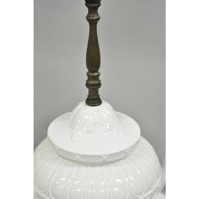 Ceramic Antique Italian Neoclassical Greco Roman White Porcelain Urn Table Lamps - a Pair For Sale - Image 7 of 12