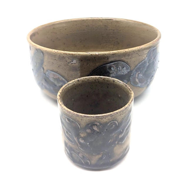 Otagiri Company Vintage Otagiri "Sandhill Crane" Glazed Stoneware Bowl & Sake or Tea Cup For Sale - Image 4 of 10