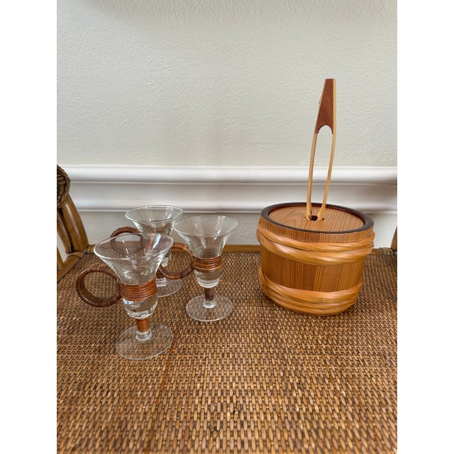 Vintage Mid-Century Rattan, Bamboo & Pine Ice, Nut or Candy Bucket With Tongs-Made in Japan For Sale - Image 17 of 18